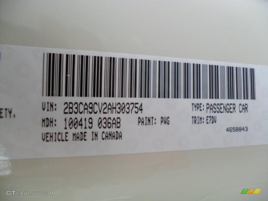 2010 Charger Color Code PWG for Cool Vanilla Photo #39180359