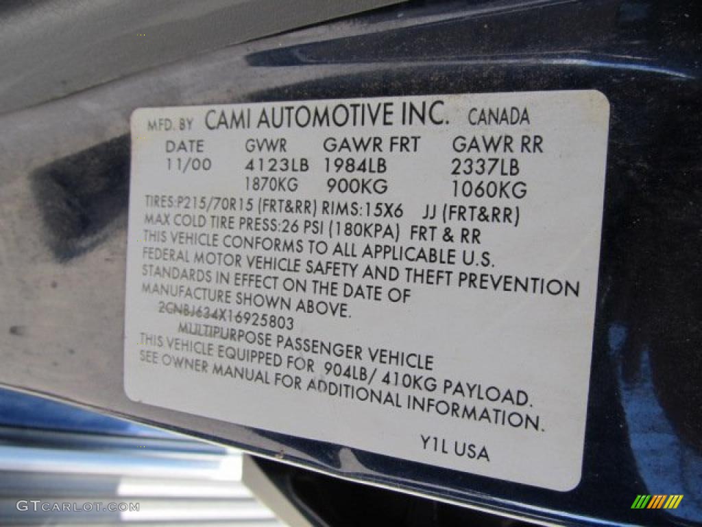 2001 Chevrolet Tracker LT Hardtop 4WD Info Tag Photo #39184651