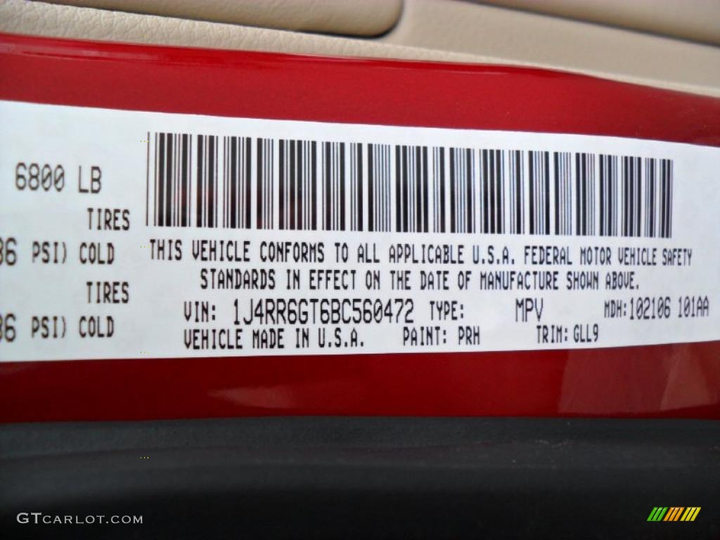 2011 Grand Cherokee Color Code PRH for Inferno Red Crystal Pearl Photo #39185971