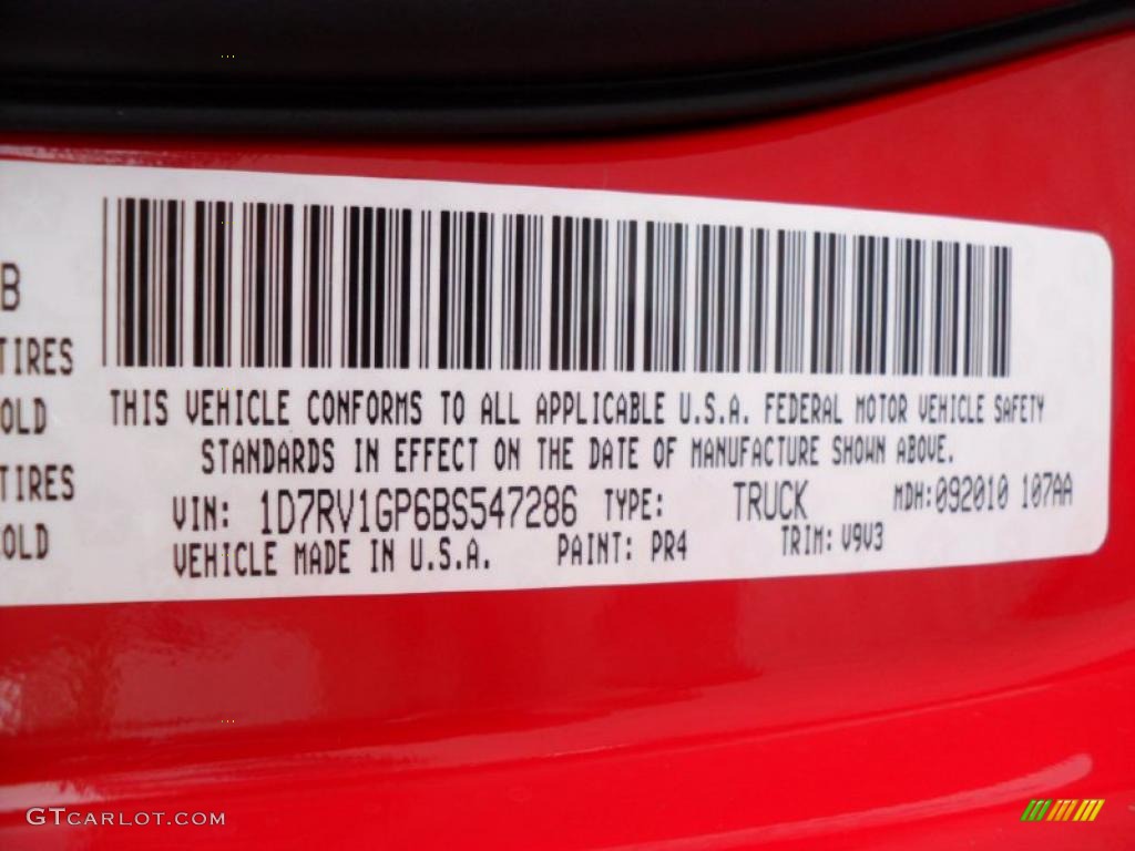2011 Ram 1500 Color Code PR4 for Flame Red Photo #39186507