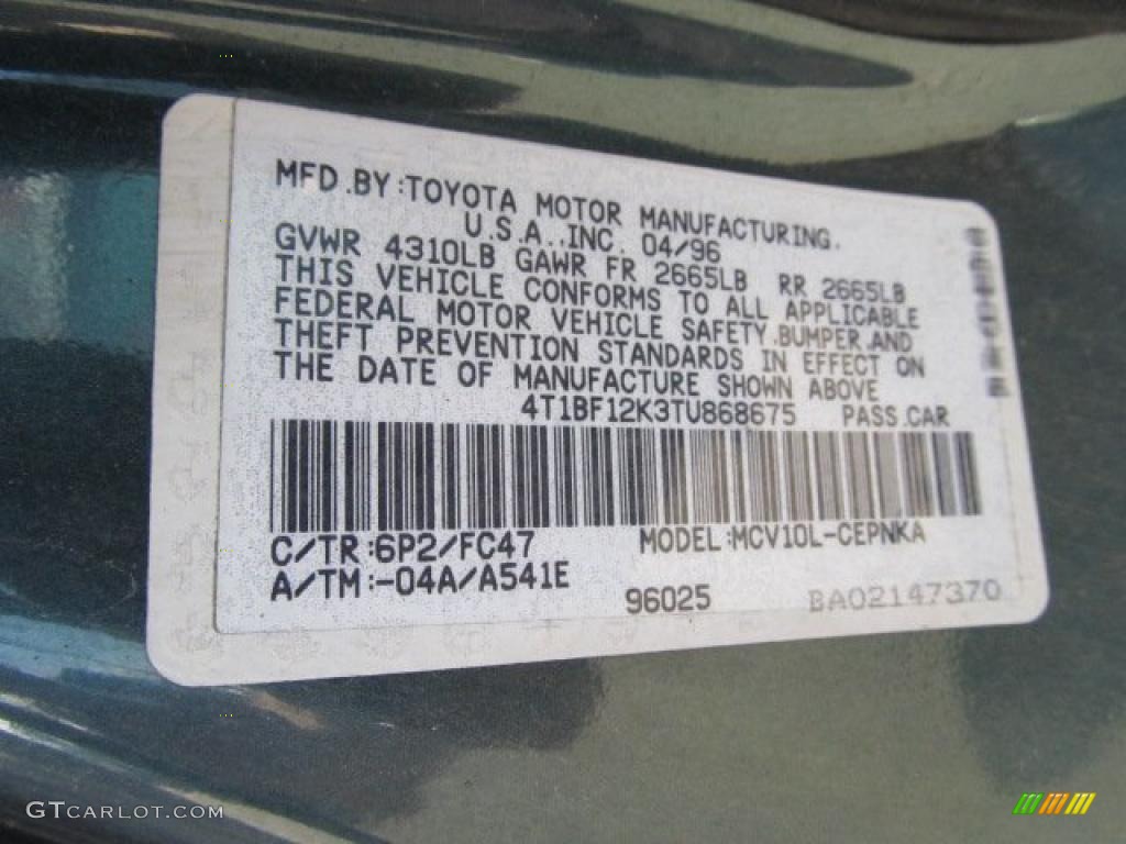 1996 Camry LE V6 Sedan - Dark Emerald Green Metallic / Beige photo #19