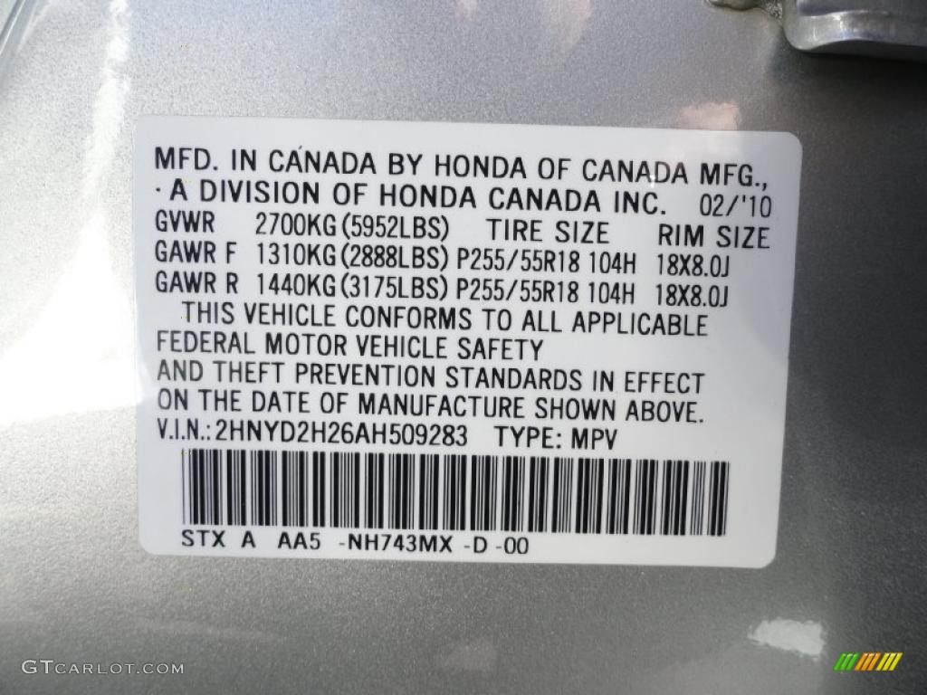 2010 MDX Color Code NH743MX for Palladium Metallic Photo #39188675