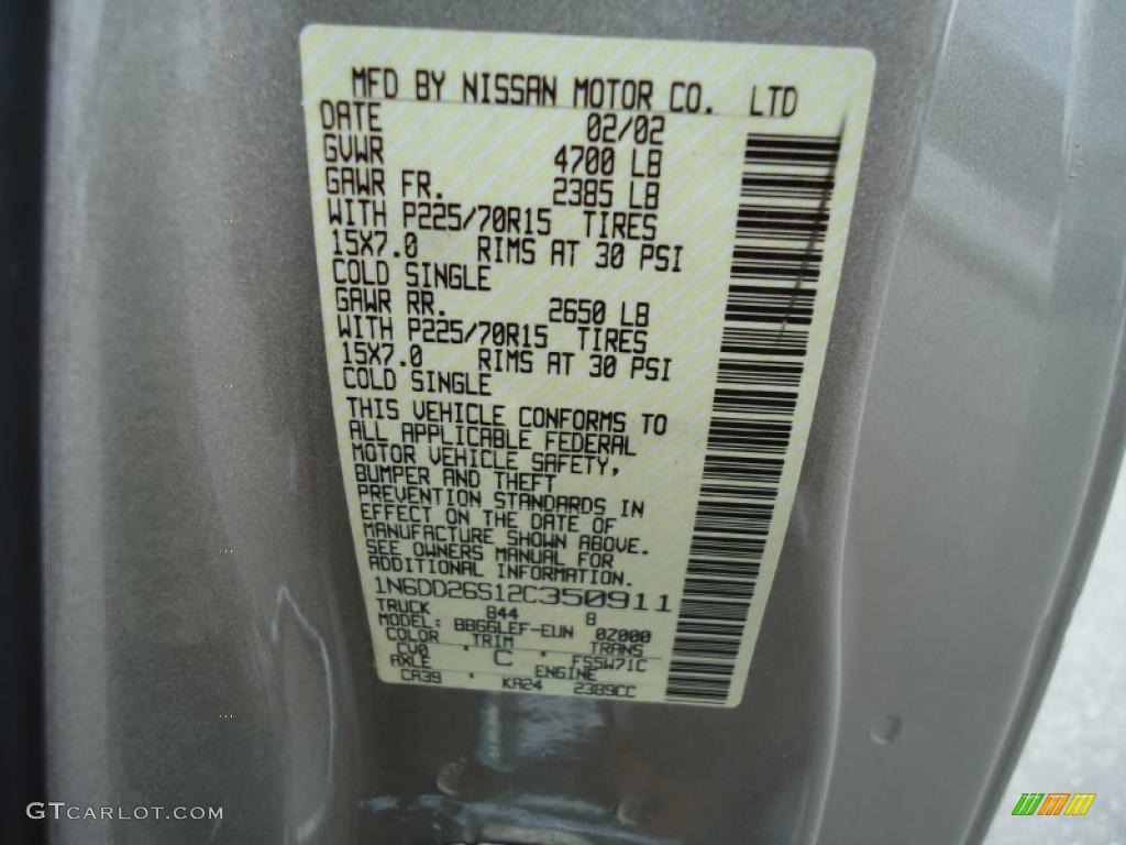 2002 Nissan Frontier XE King Cab Color Code Photos