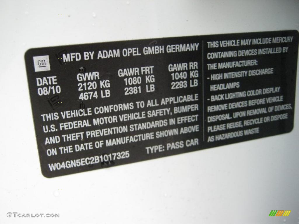 2011 Buick Regal CXL Info Tag Photo #39201247