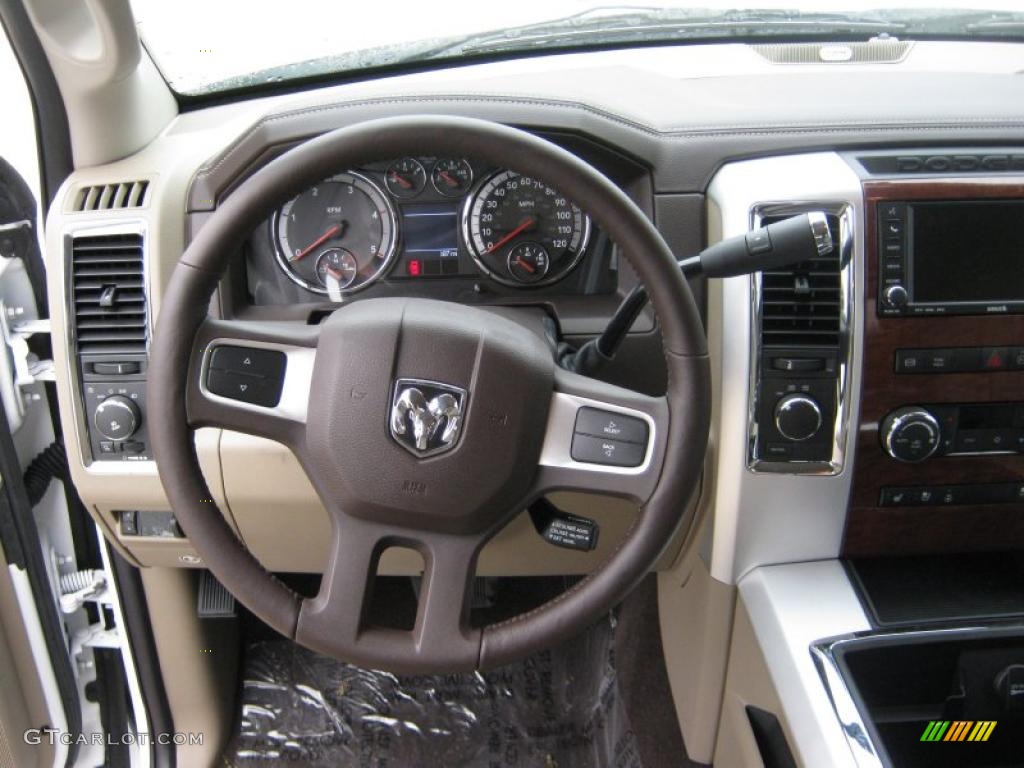 2011 Dodge Ram 3500 HD Laramie Crew Cab 4x4 Dually Light Pebble Beige/Bark Brown Steering Wheel Photo #39204151