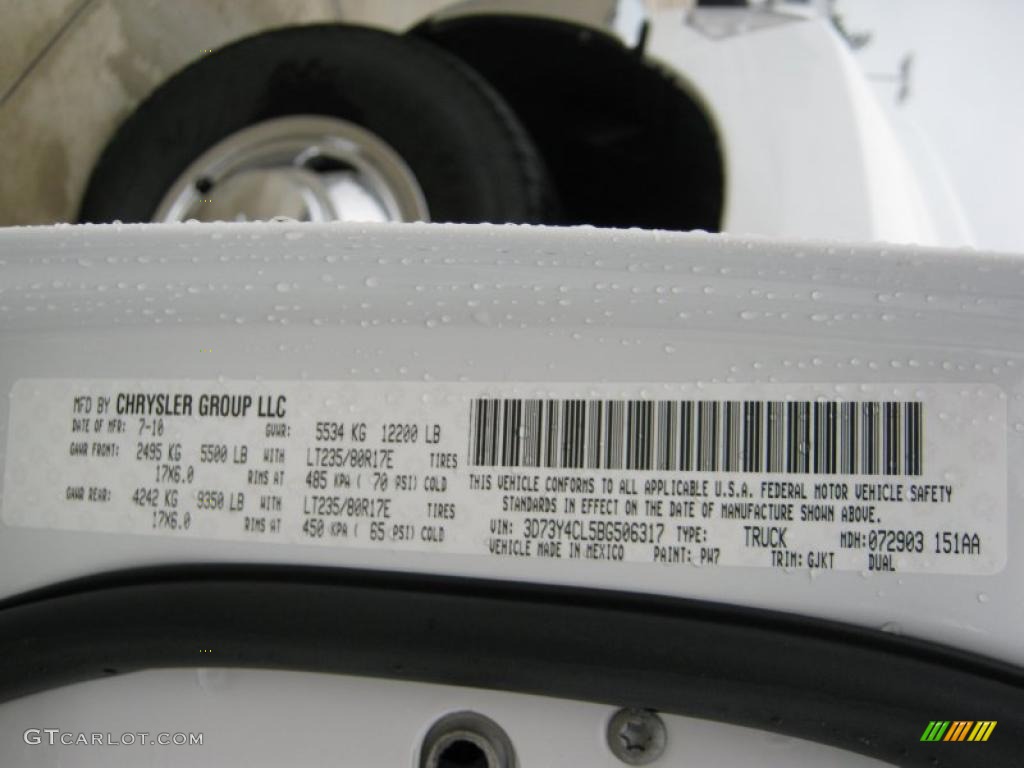 2011 Ram 3500 HD Color Code PW7 for Bright White Photo #39204471