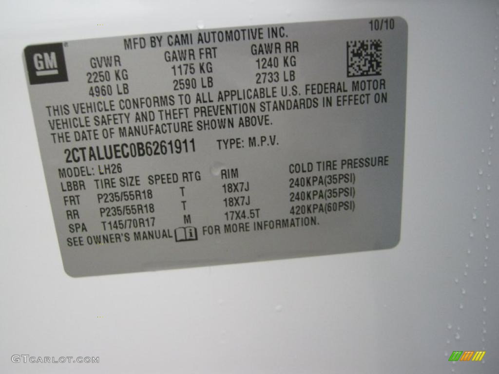 2011 GMC Terrain SLT Info Tag Photos
