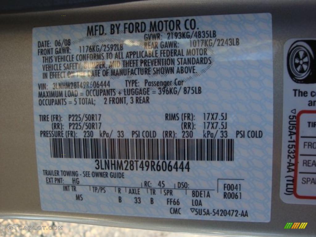 2009 MKZ Color Code HG for Smokestone Metallic Photo #39206754
