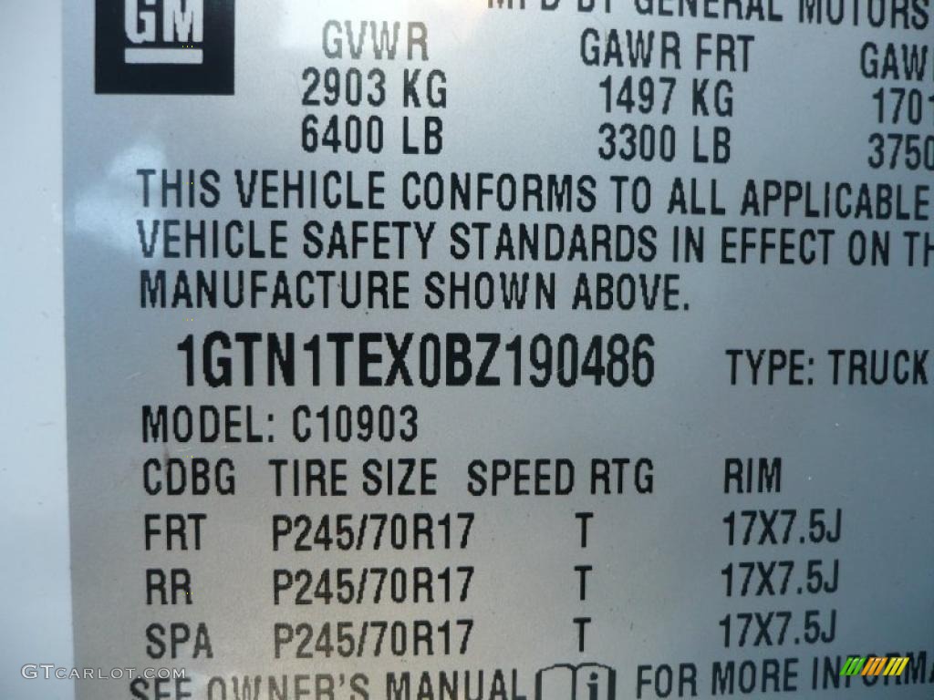 2011 GMC Sierra 1500 Regular Cab Info Tag Photo #39206978