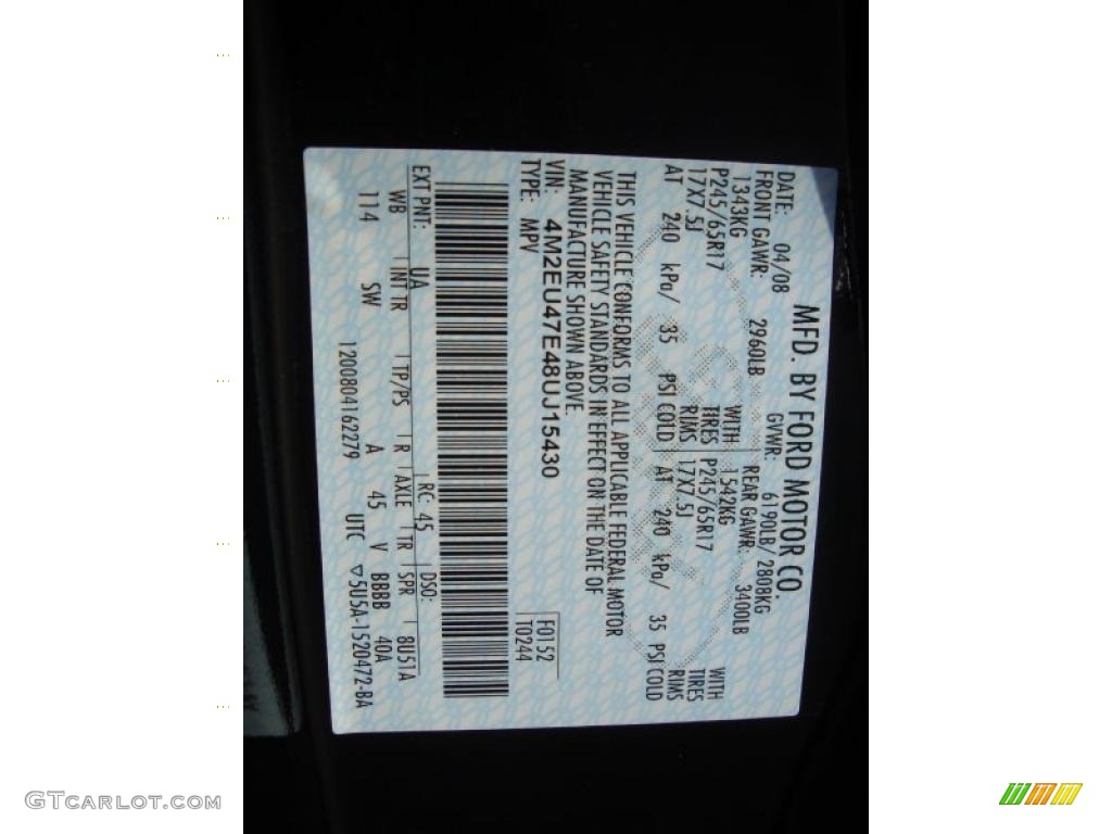 2008 Mountaineer Color Code UA for Black Photo #39207006
