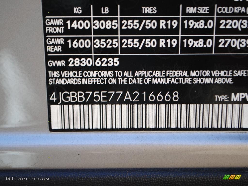2007 Mercedes-Benz ML 500 4Matic Info Tag Photo #39207602
