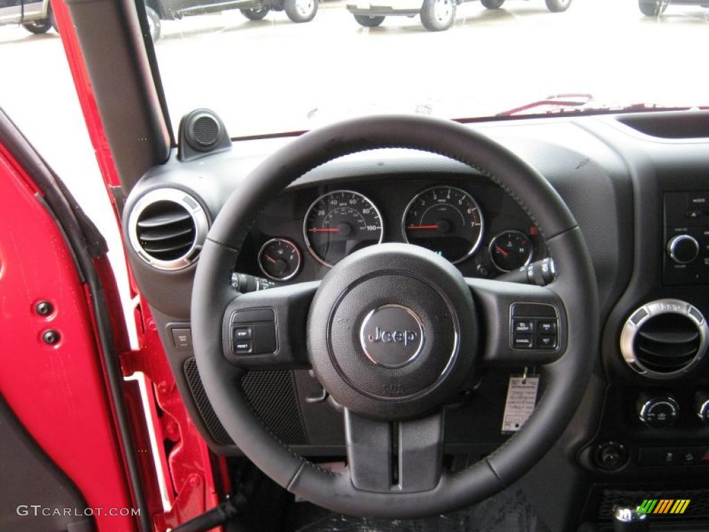 2011 Jeep Wrangler Unlimited Rubicon 4x4 Black Steering Wheel Photo #39207626