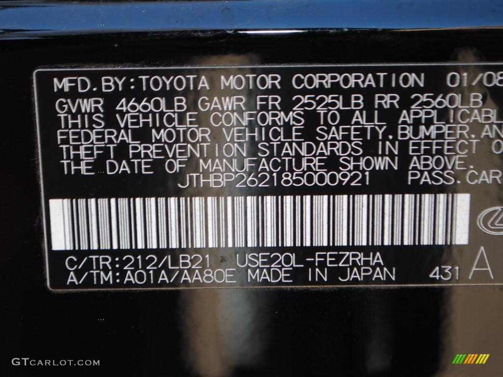 2008 IS Color Code 212 for Obsidian Black Photo #39207934
