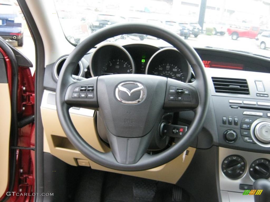 2011 Mazda MAZDA3 i Touring 4 Door Dune Beige Steering Wheel Photo #39208382