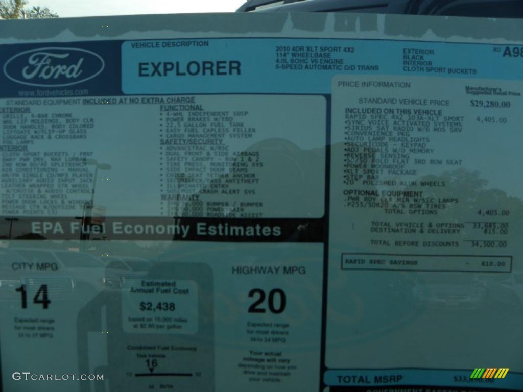 2010 Ford Explorer XLT Sport Window Sticker Photos