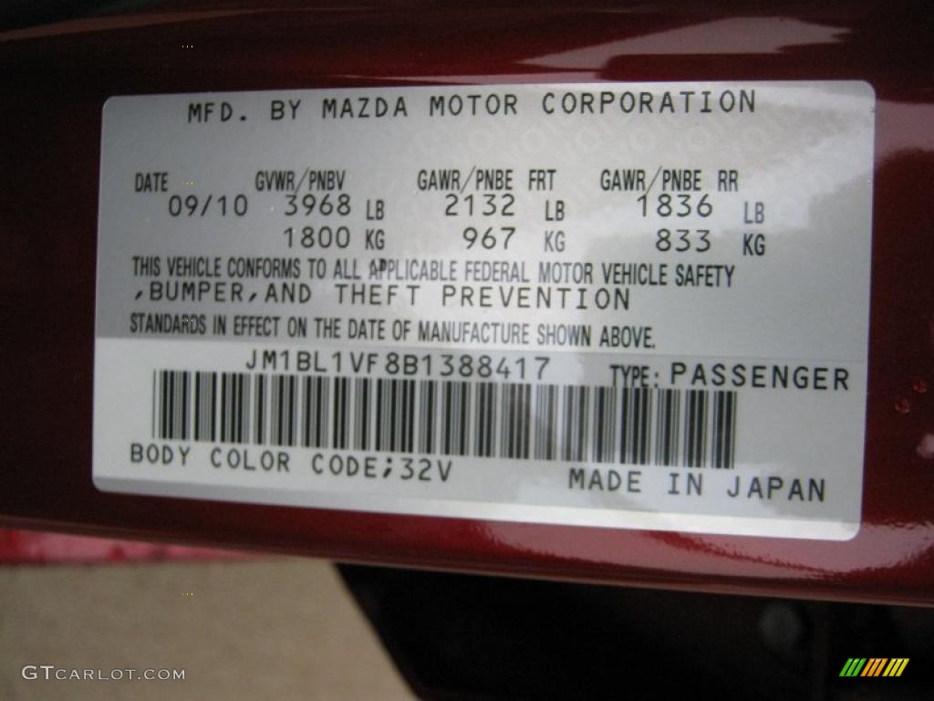 2011 MAZDA3 Color Code 32V for Copper Red Mica Photo #39208614