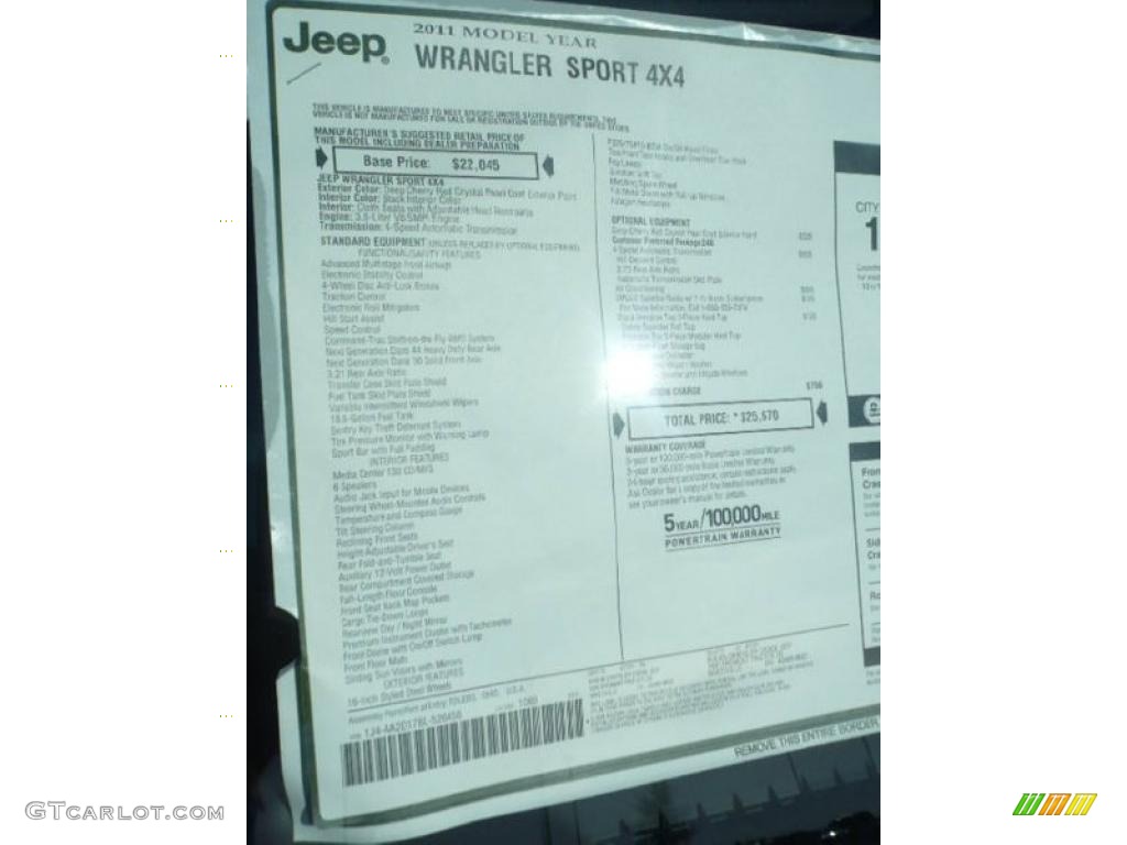 2011 Wrangler Sport 4x4 - Deep Cherry Red Crystal Pearl / Black photo #14