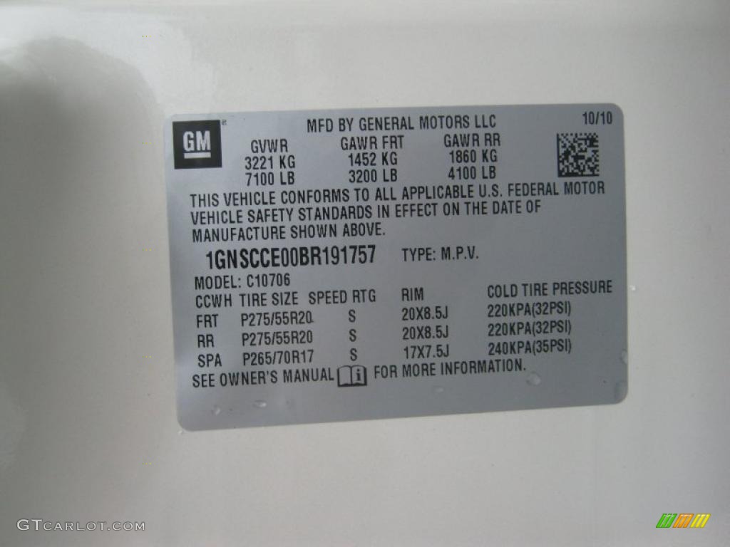 2011 Chevrolet Tahoe LTZ Info Tag Photo #39211242