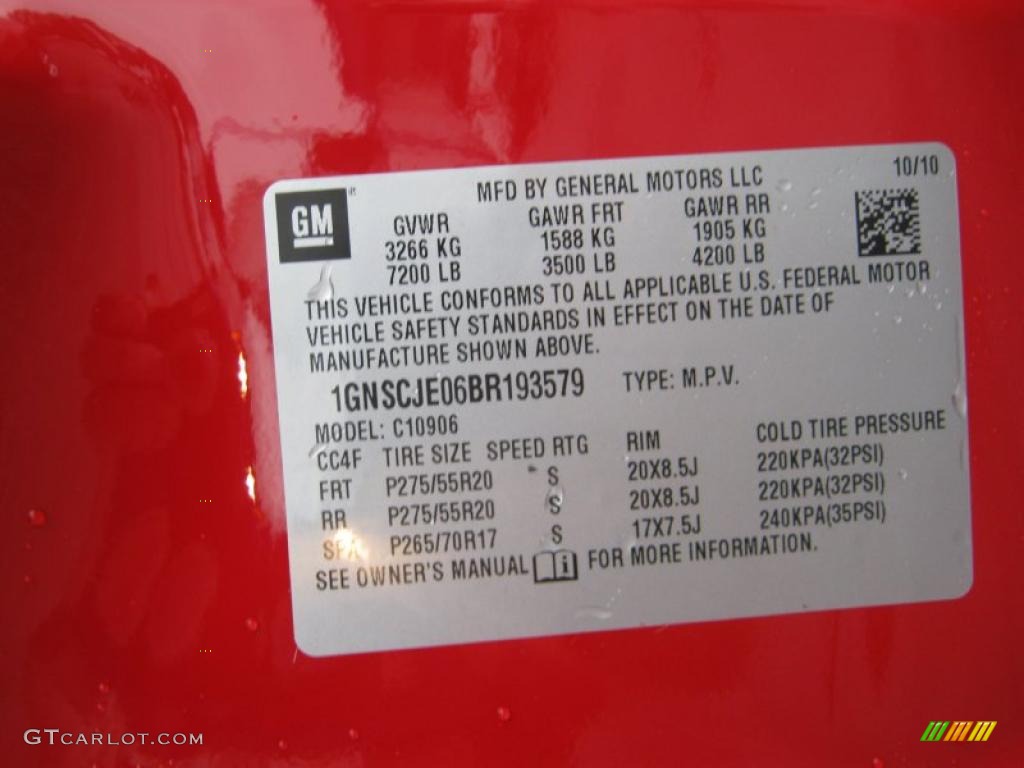 2011 Chevrolet Suburban LT Info Tag Photo #39211746