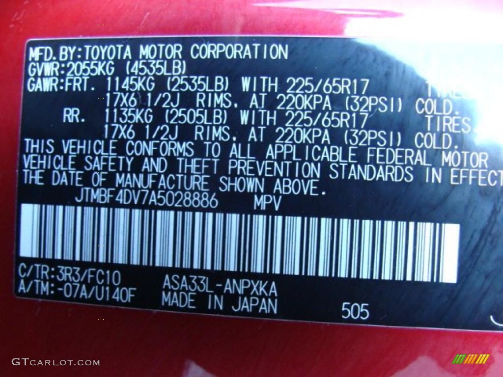 2010 RAV4 Color Code 3R3 for Barcelona Red Metallic Photo #39213126