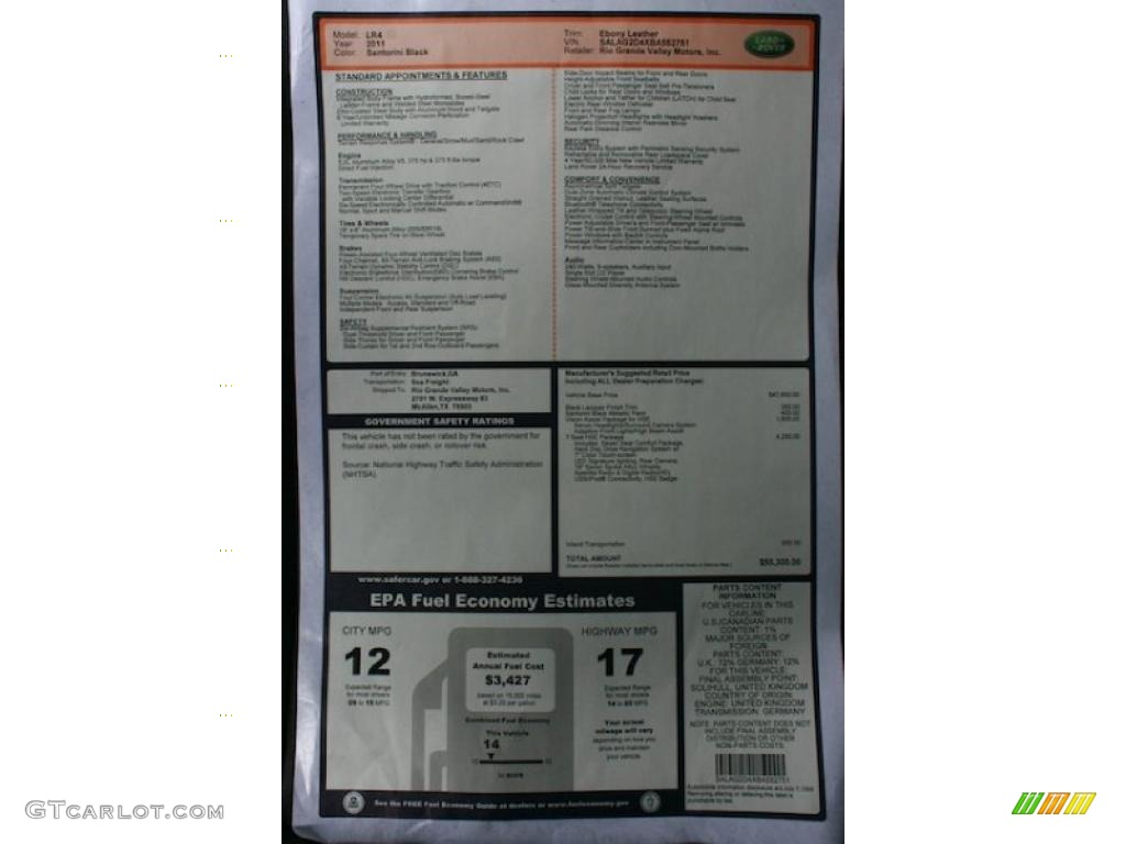 2011 Land Rover LR4 HSE Window Sticker Photo #39214838