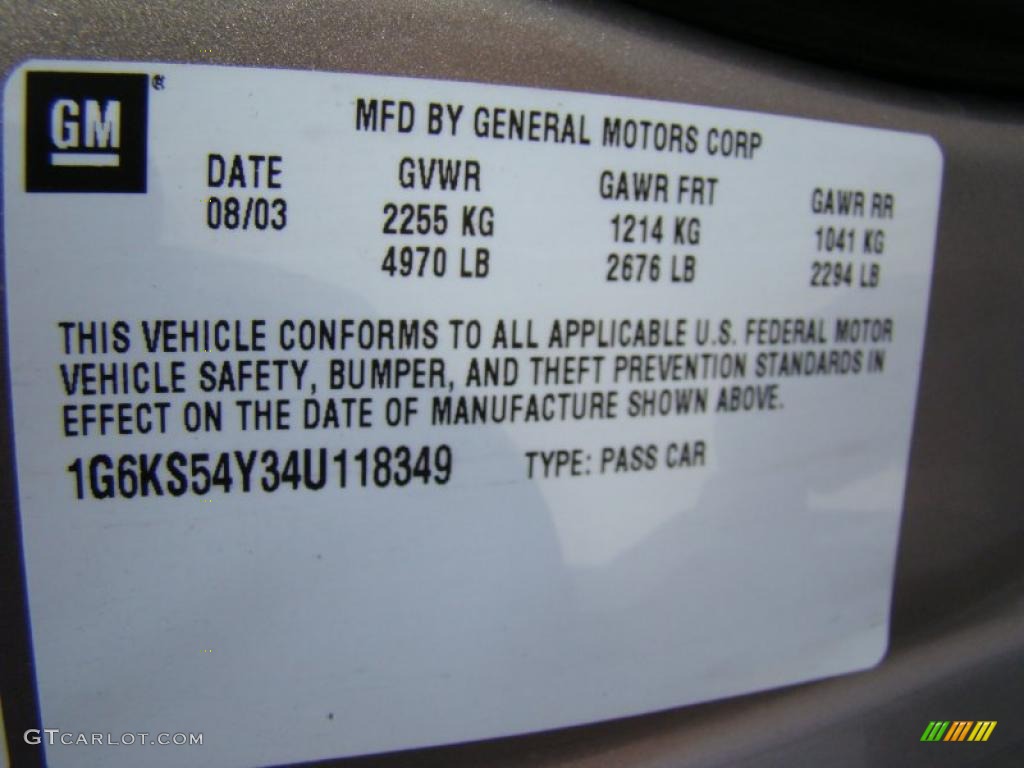 2004 Cadillac Seville SLS Info Tag Photo #39216952