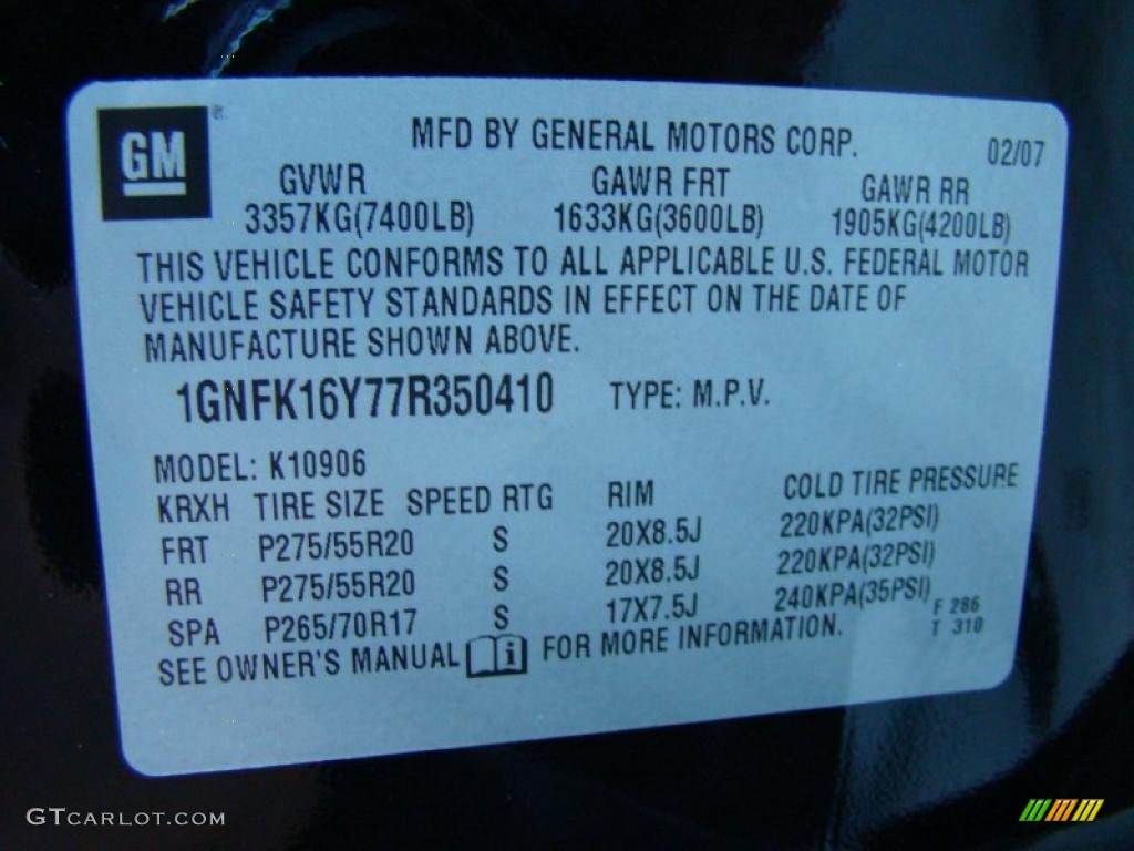 2007 Chevrolet Suburban 1500 LTZ 4x4 Info Tag Photo #39218298
