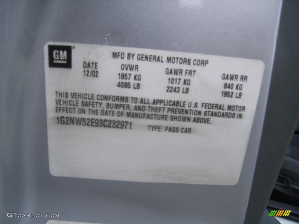 2003 Pontiac Grand Am GT Sedan Info Tag Photos