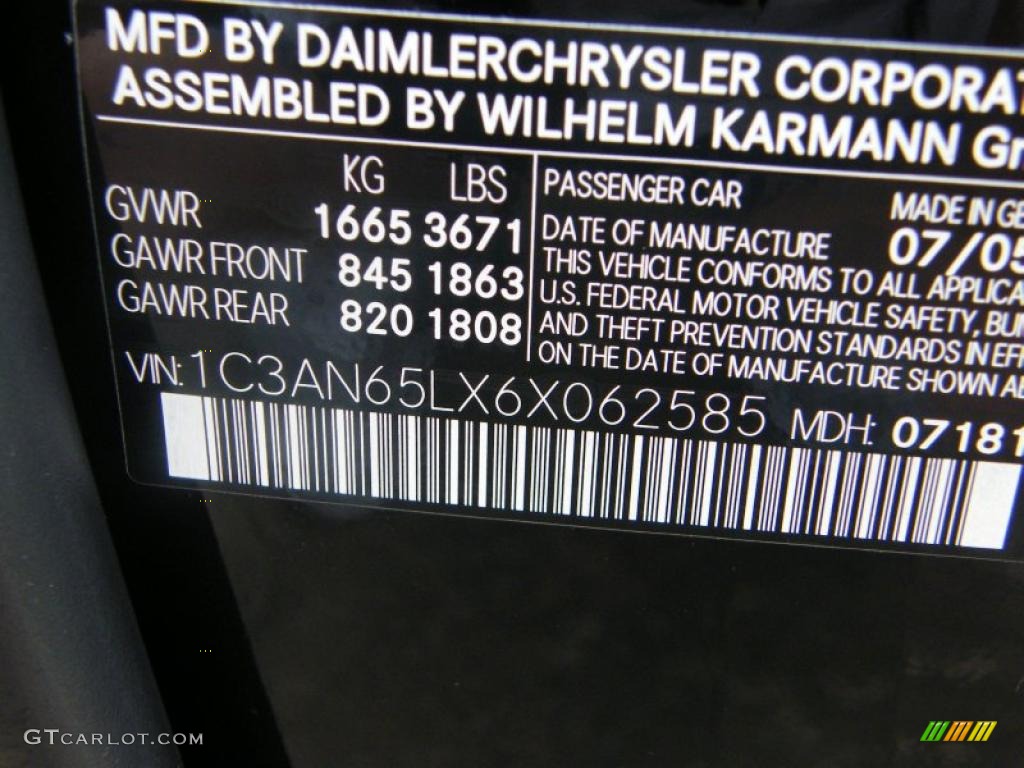 2006 Chrysler Crossfire Limited Roadster Info Tag Photo #39220294
