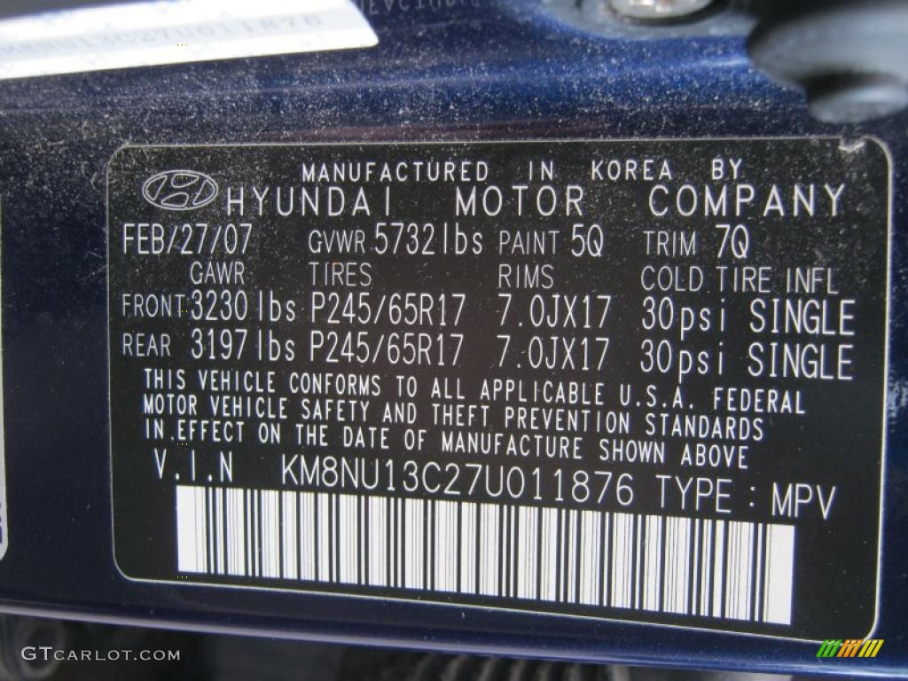 2007 Veracruz Color Code 5Q for Deep Blue Photo #39227070