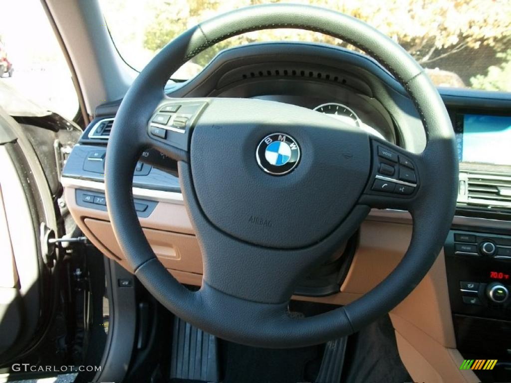 2011 BMW 7 Series 750Li Sedan Saddle/Black Nappa Leather Steering Wheel Photo #39232671