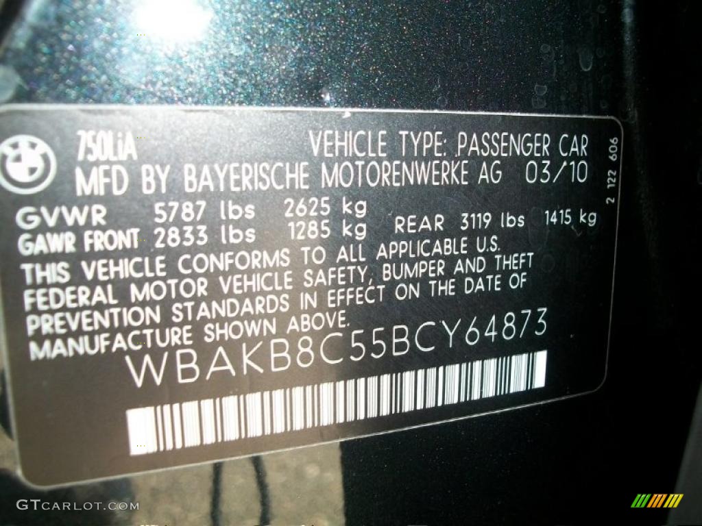 2011 BMW 7 Series 750Li Sedan Info Tag Photo #39233023