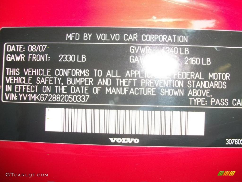 2008 Volvo C30 T5 Version 1.0 Info Tag Photo #39235853