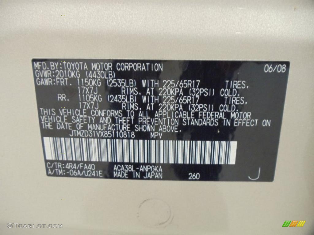 2008 RAV4 Color Code 4R4 for Savannah Metallic Photo #39241456