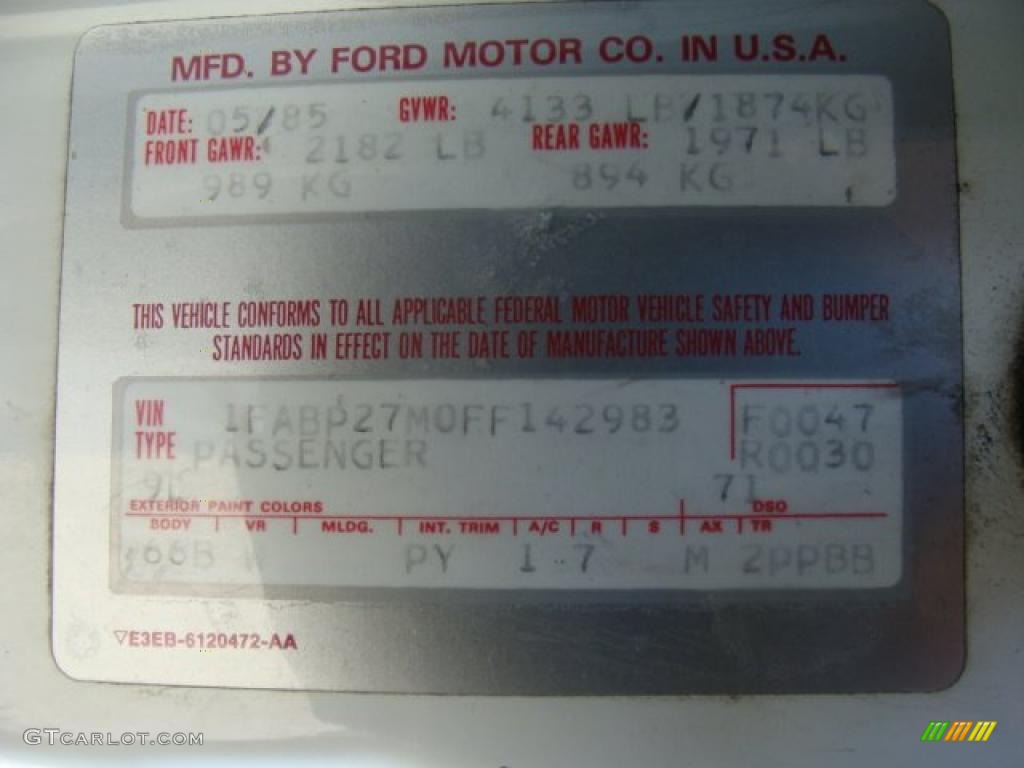 1985 Mustang Color Code 9L for Oxford White Photo #39243478