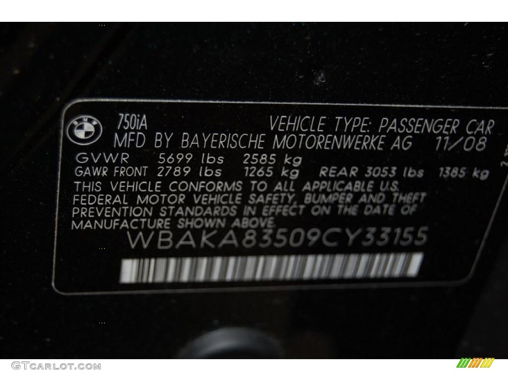 2009 BMW 7 Series 750i Sedan Info Tag Photo #39248237
