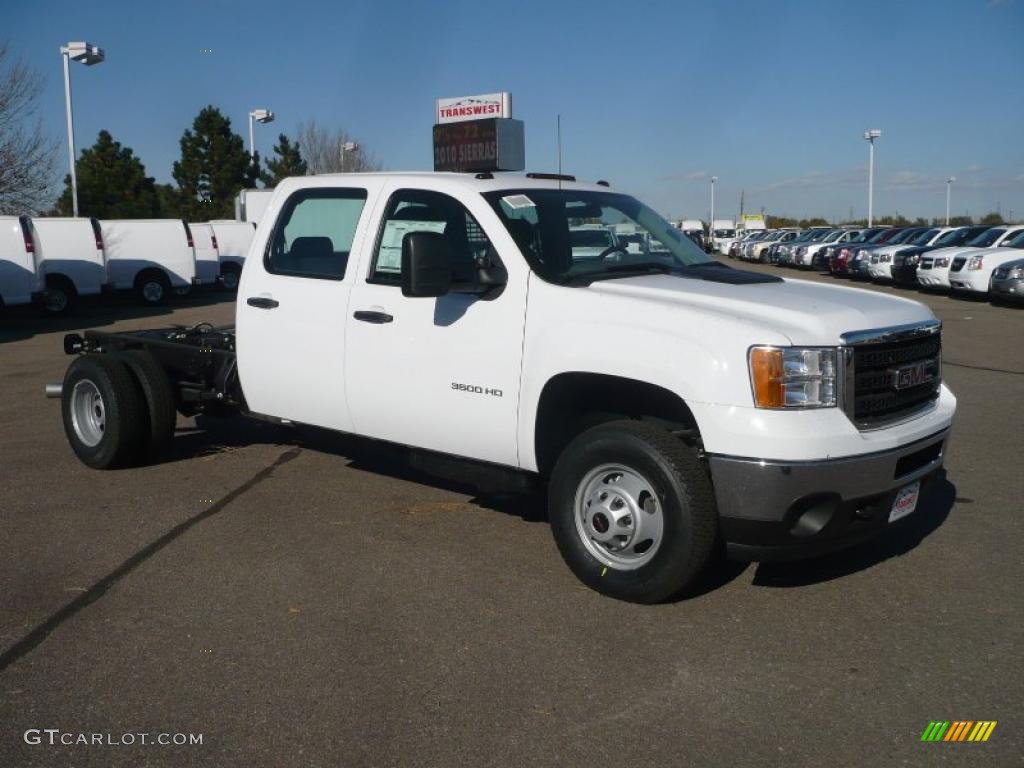 Summit White 2011 GMC Sierra 3500HD Work Truck Crew Cab 4x4 Chassis Exterior Photo #39253025