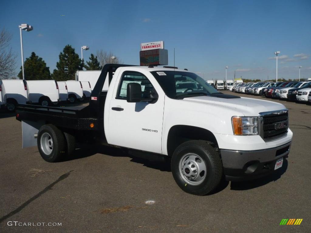 2011 Sierra 3500HD Work Truck Regular Cab 4x4 Flat Bed - Summit White / Dark Titanium photo #1