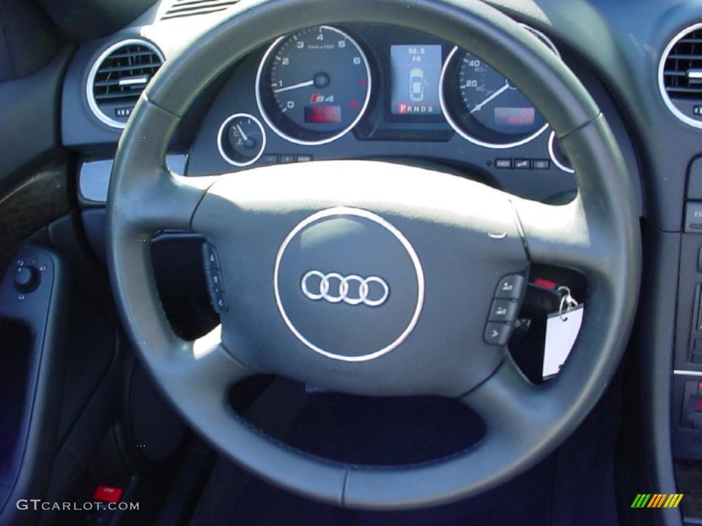 2005 Audi S4 4.2 quattro Cabriolet Ebony Steering Wheel Photo #39254146