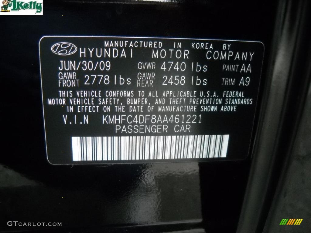 2010 Azera Color Code AA for Black Onyx Pearl Photo #39265203