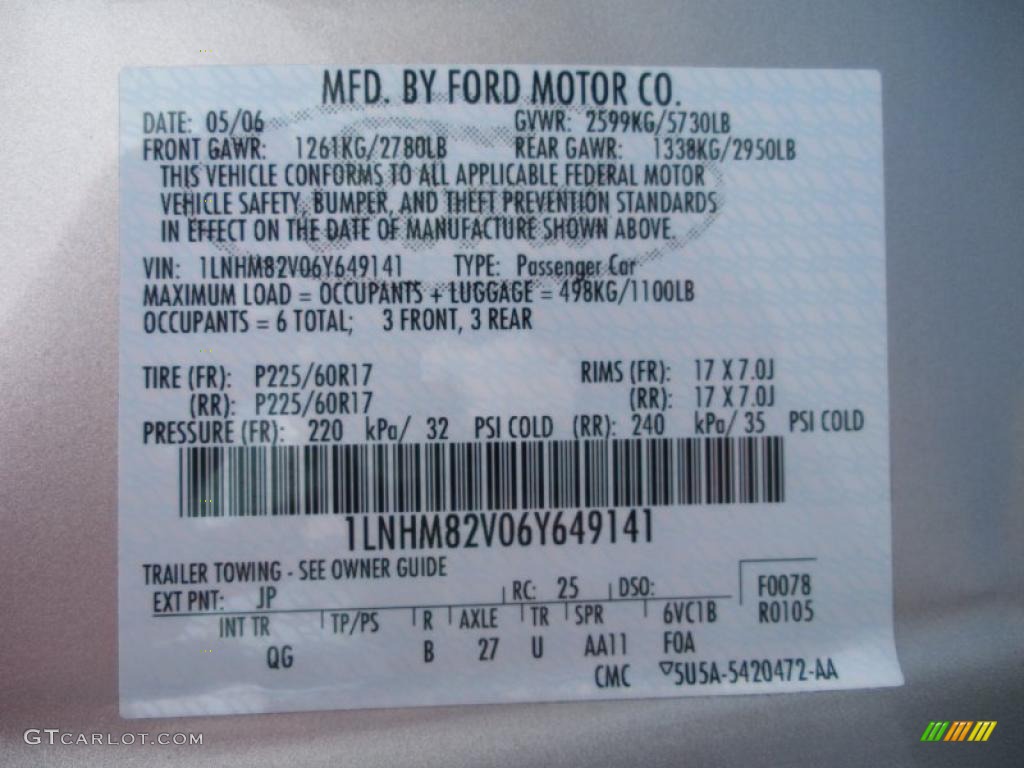 2006 Town Car Color Code JP for Silver Birch Metallic Photo #39274911
