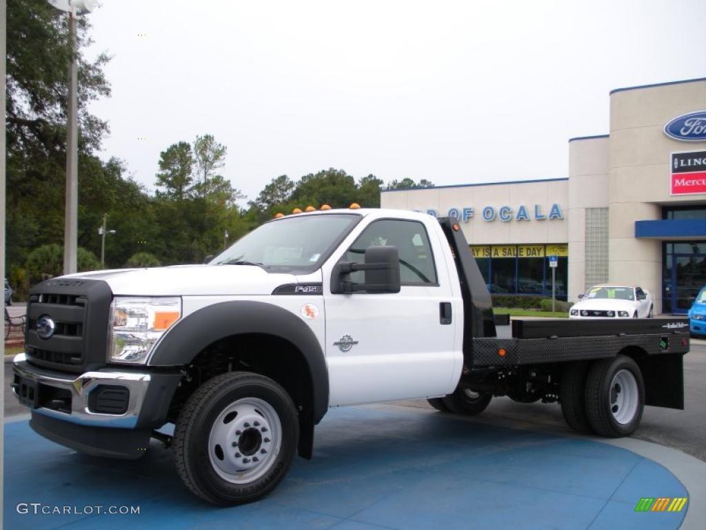 2011 F450 Super Duty XL Regular Cab Chassis Flat Bed - Oxford White / Steel photo #1