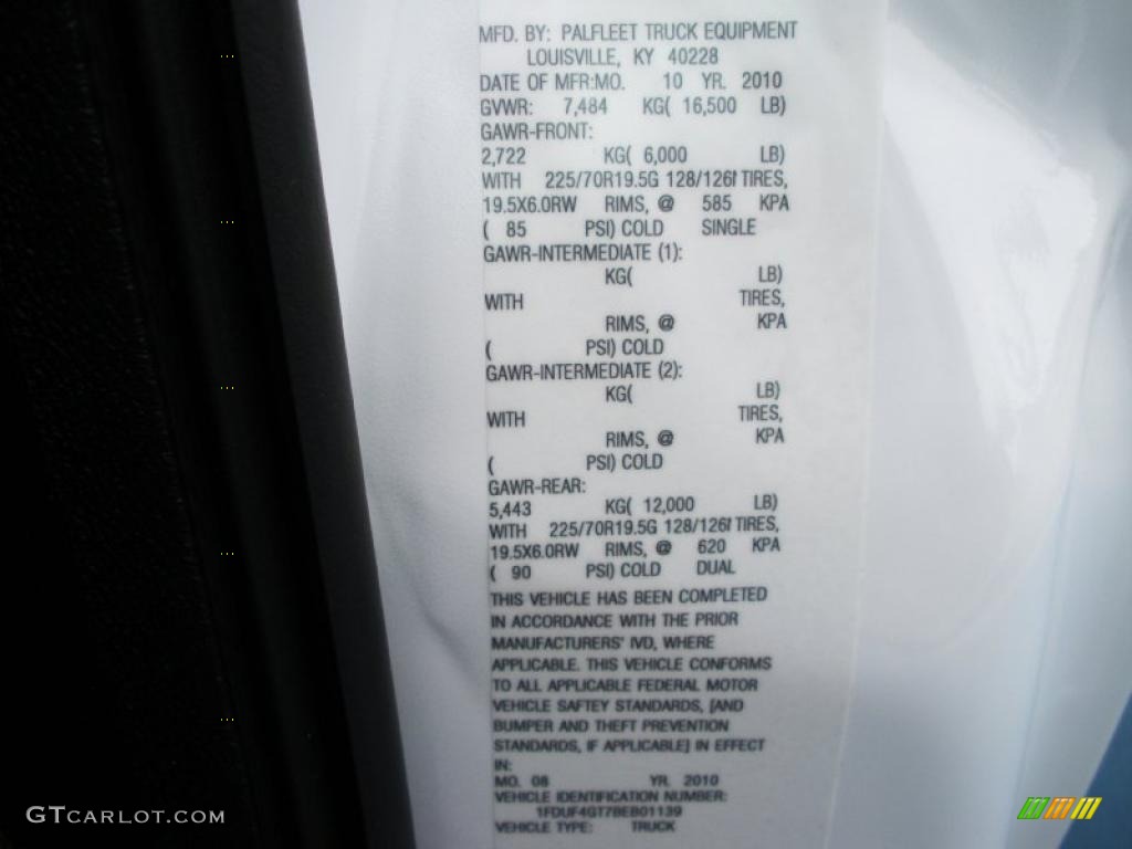 2011 Ford F450 Super Duty XL Regular Cab Chassis Flat Bed Info Tag Photo #39275319
