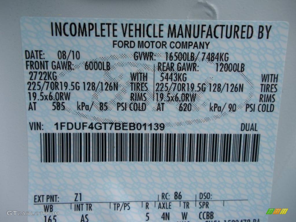 2011 Ford F450 Super Duty XL Regular Cab Chassis Flat Bed Info Tag Photo #39275335