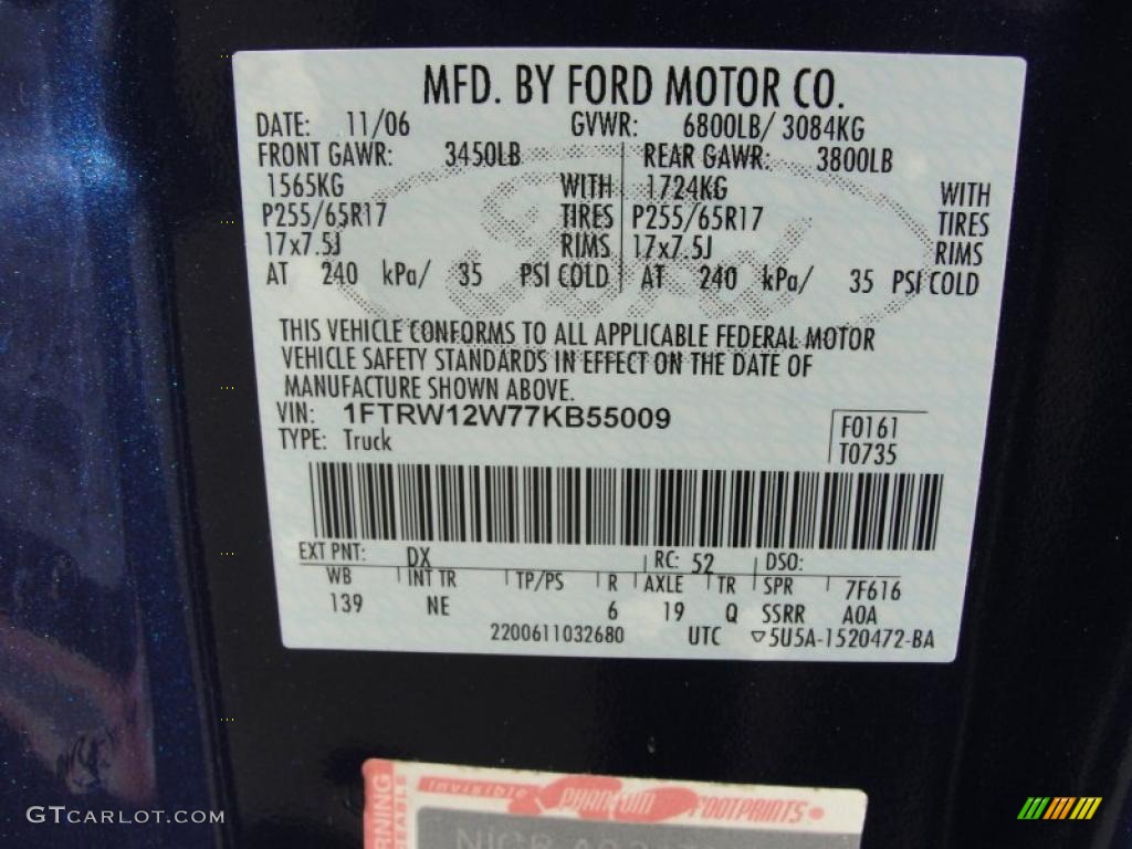 2007 F150 Color Code DX for Dark Blue Pearl Metallic Photo #39277779