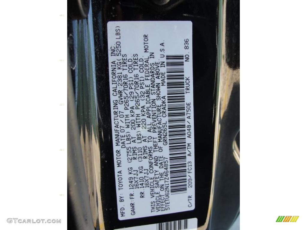 2007 Tacoma Color Code 209 for Black Sand Pearl Photo #39279199