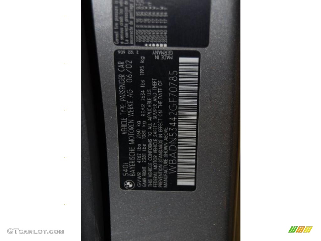 2002 BMW 5 Series 540i Sedan Info Tag Photo #39282255