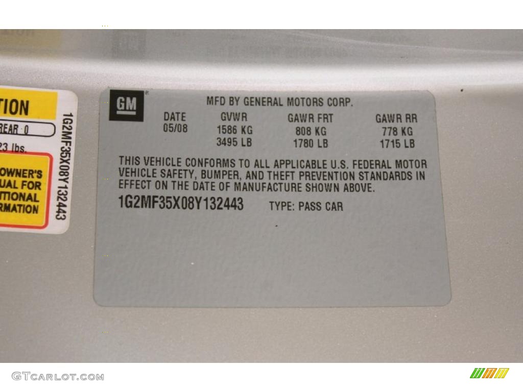 2008 Pontiac Solstice GXP Roadster Info Tag Photo #39285107