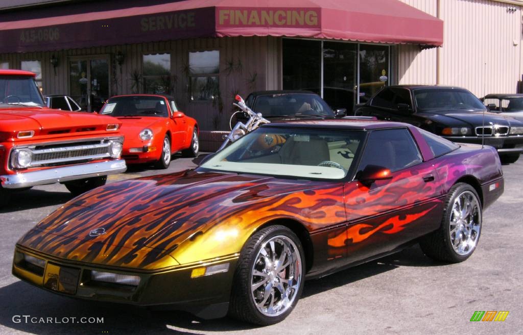 Burgundy/Maroon/Multi-Color Flames Chevrolet Corvette