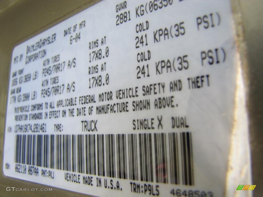 2004 Ram 1500 Color Code PKJ for Light Almond Pearl Photo #39297915